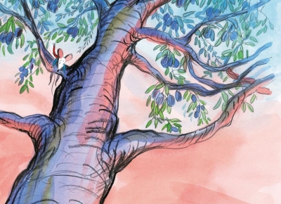 Illustration d'un arbre extraite du livre : Hé ! Là-haut ! de Christine Davenier - L'école des loisirs