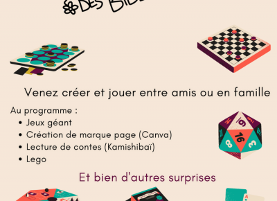 Invitation au printemps des bibliothèque de Quiévrain - Jeux, création de marque-page, Lego, Kamishibaï, etc