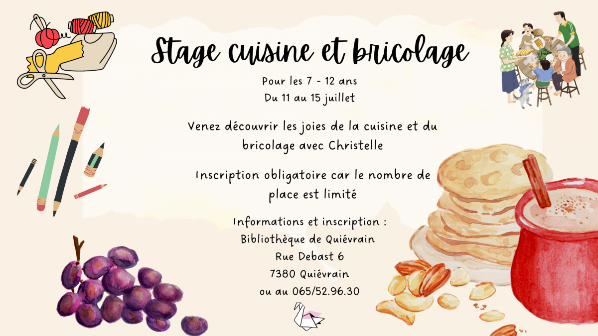 Venez découvrir les joies de la cuisine et du bricolage du 11 au 15 juillet à la bibliothèque de Quiévrain